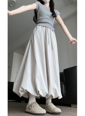 白色花苞裙春季女大码胖mm遮肚显瘦到脚踝长裙工装a字伯克利半裙