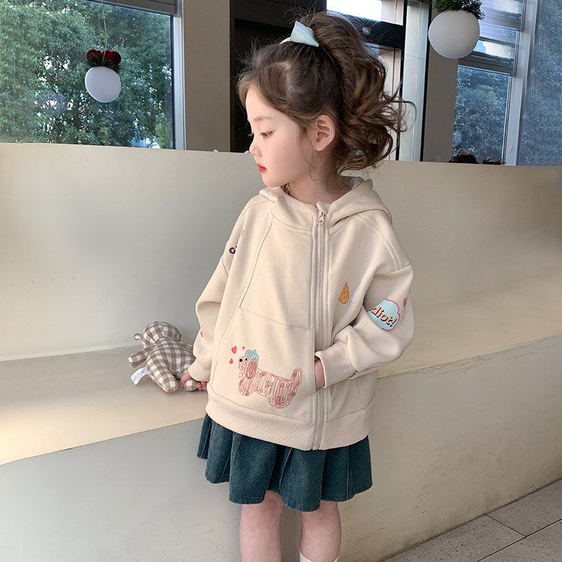 女童春款卫衣2025新款洋气女宝宝春装侧拉链外套春季儿童时髦童装