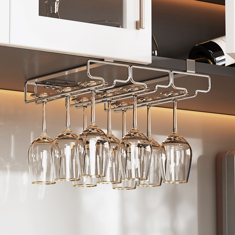 2024新款高端红酒杯架倒挂高级悬挂式家用免打孔高脚杯酒柜收纳架