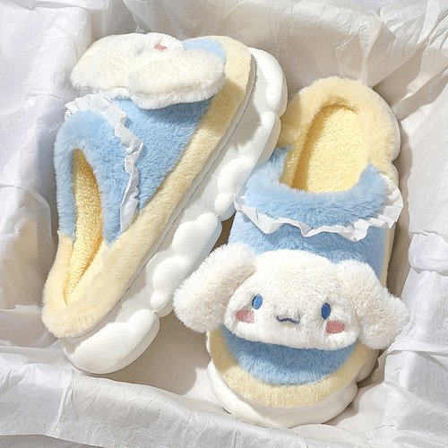 玉桂狗棉拖鞋女秋冬季室内居家用防滑情侣可爱毛绒保暖月子棉拖