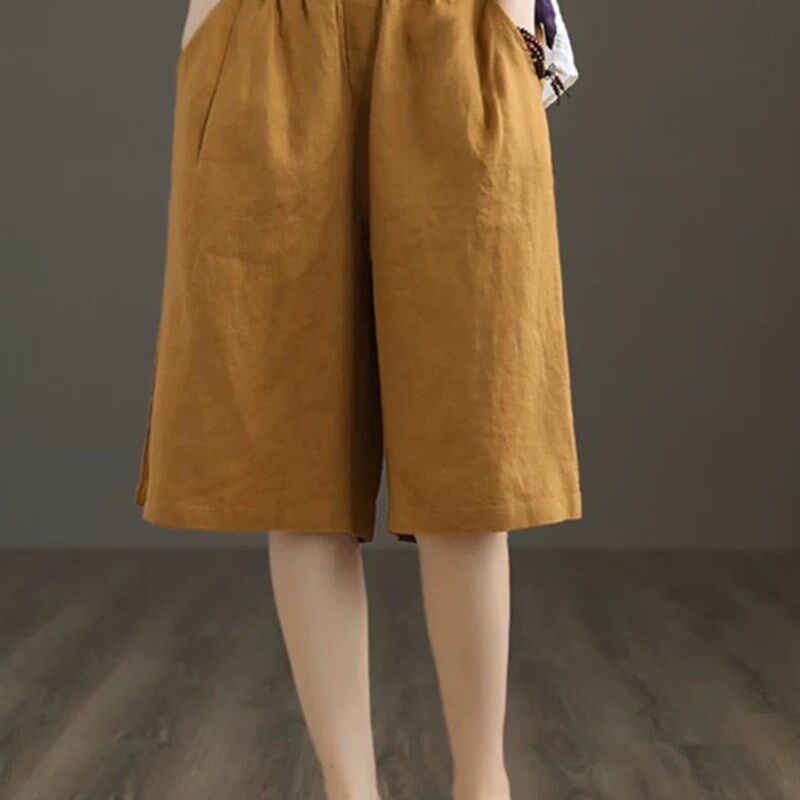 棉和亚麻五分之一的裤子妇女的薄外短裤夏季2025新妈妈加码妇女的