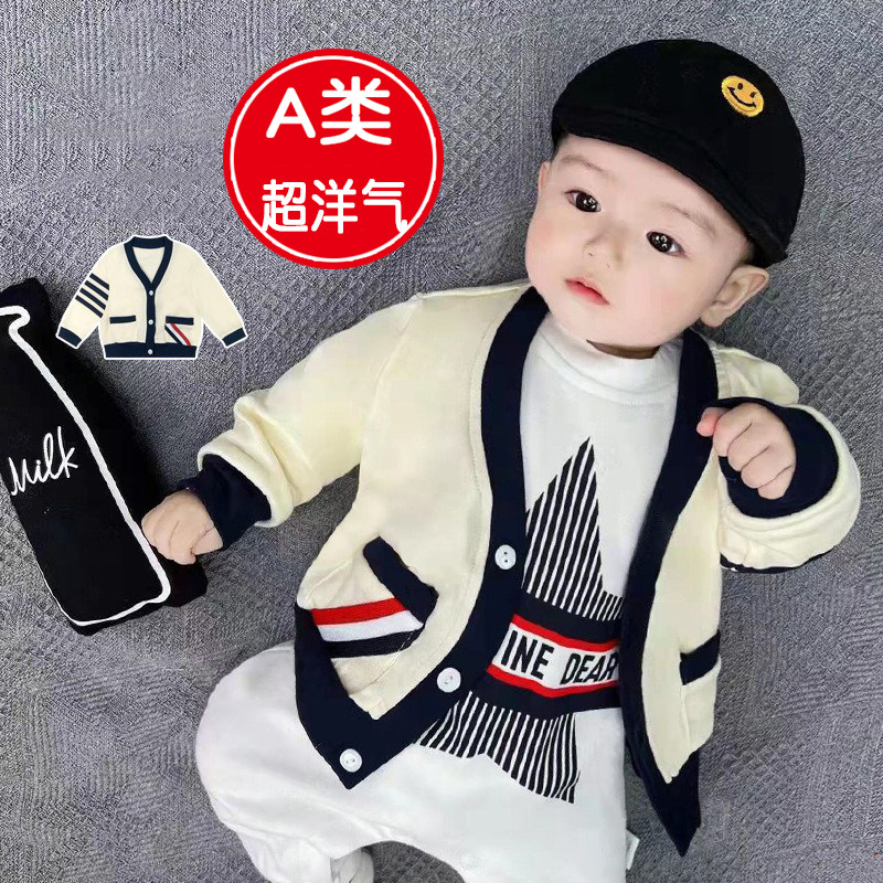 婴儿连体衣春秋哈衣宝宝套头爬服纯棉秋装洋气韩版开衫外套衣服潮
