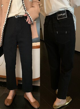 NAZ那子大码2025早春新款修身显瘦高腰直筒胖mm女黑色九分烟管裤