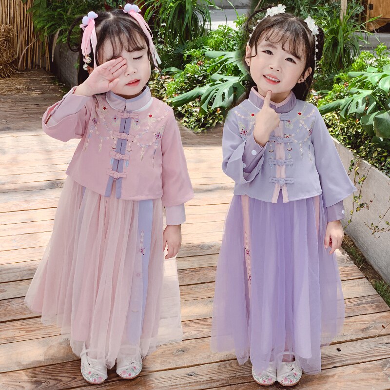 汉服女童2023中国风童装春秋款复古唐装小女孩子古装改良儿童襦裙