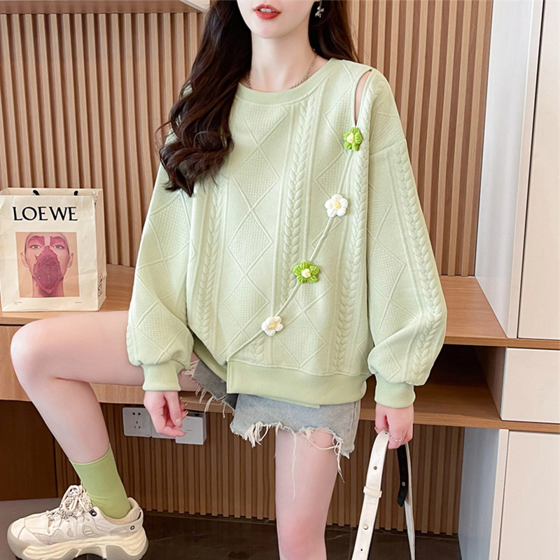 早秋设计感小众露肩卫衣女春秋季韩版宽松薄款初秋小个子上衣外套