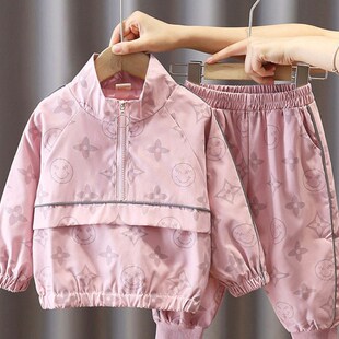 女童秋装套装2023春秋新款儿童洋派两件套男童外套宝宝帅气夹克潮
