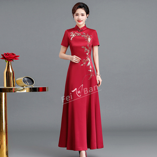 高端婚礼妈妈礼服春夏装 丈母娘敬酒服改良鱼尾旗袍裙 喜婆婆婚宴装