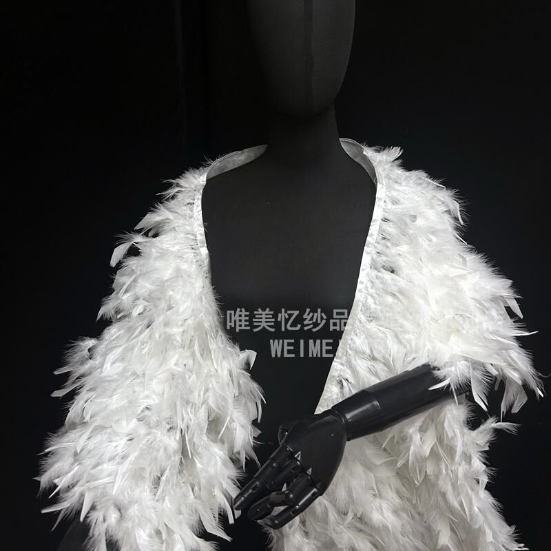 新款羽毛白色纱披肩新娘礼服婚纱搭配饰斗篷披风影楼摄影拍照造型