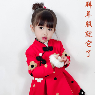 儿童装旗袍裙加绒女童唐装裙子绣花长袖亲子装母女装连衣裙秋冬装