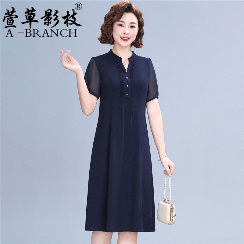 中年妈妈夏装连衣裙2025新款大码时尚短袖中老年妇女洋气显瘦裙子