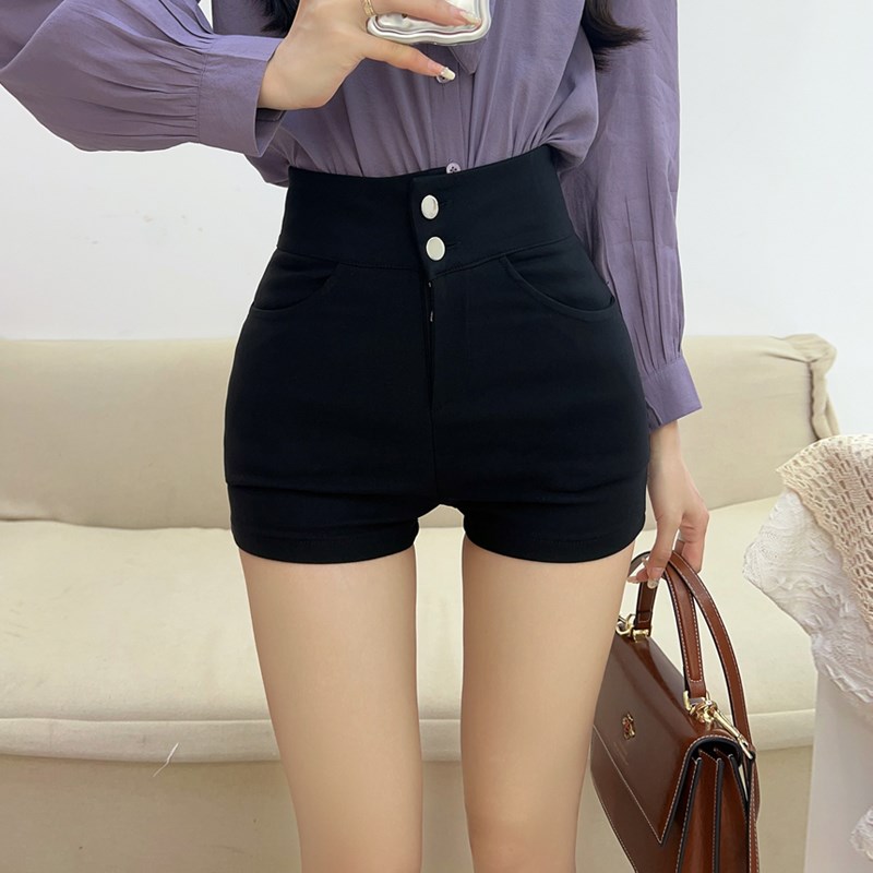 黑色短裤外穿女新款2023韩版高腰紧身弹力包臀百搭三分休闲热裤秋