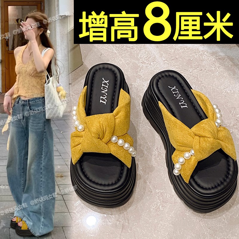 厚底拖鞋女夏外穿2025新款时尚百搭高级感配裙子绝美海边沙滩拖鞋