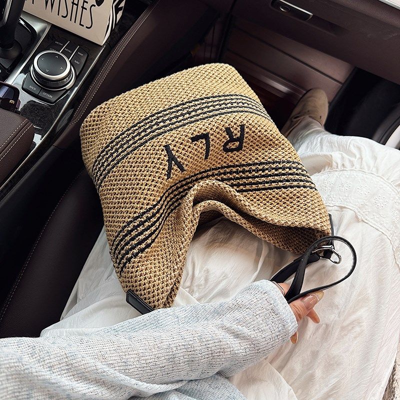 编织大包包女新款草编慵懒风手提单肩大J容量腋下包斜挎沙滩水桶,箱包皮具/热销女包/男包,水桶包,淘宝优惠券,粉丝福利购,淘宝优惠卷