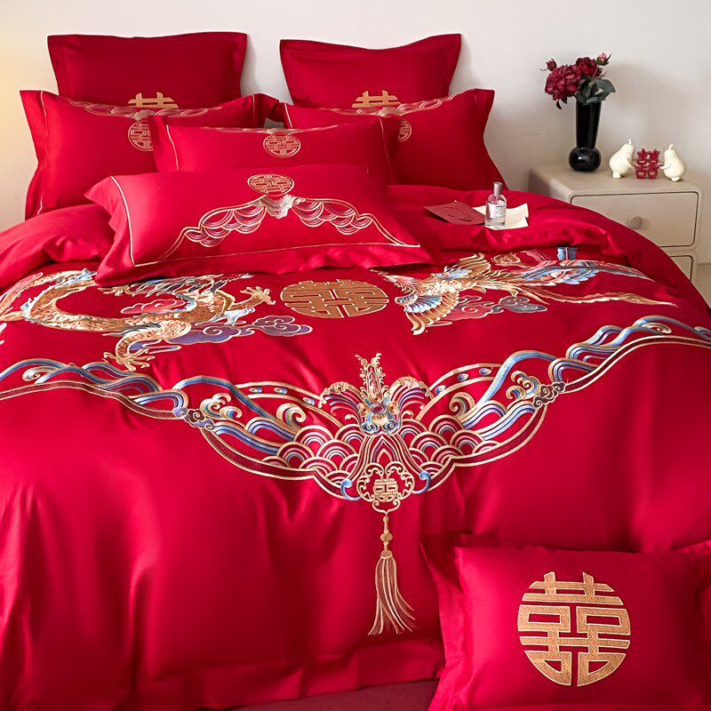 中式结婚四件套红色p龙凤被套高级感喜庆陪嫁婚庆床上用品,床上用品,婚庆床品套件,淘宝优惠券,粉丝福利购,淘宝优惠卷