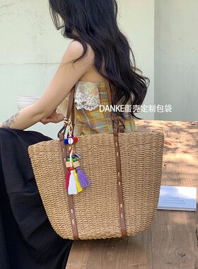 2024a夏季新款大容量单肩托特编织包小众设计休闲度假风沙滩草编