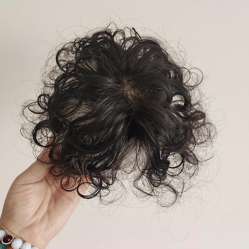 假发片女头顶短发蓬松波浪卷发真发无痕遮L盖白发轻薄斜刘海补发