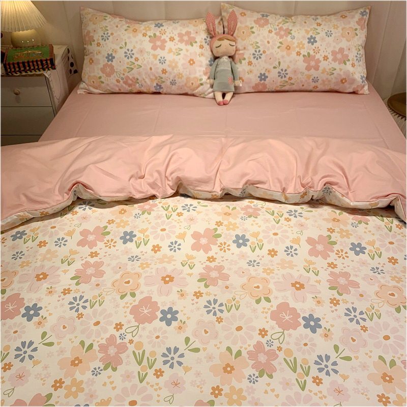 韩式少女粉色田园可爱小清新碎B花全棉四件套学生宿舍床上用品,床上用品,床品套件/四件套/多件套,淘宝优惠券,粉丝福利购,淘宝优惠卷