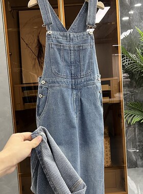 品质货!好穿气质不得了!波浪花纹牛仔背带裤女 Q   2218809