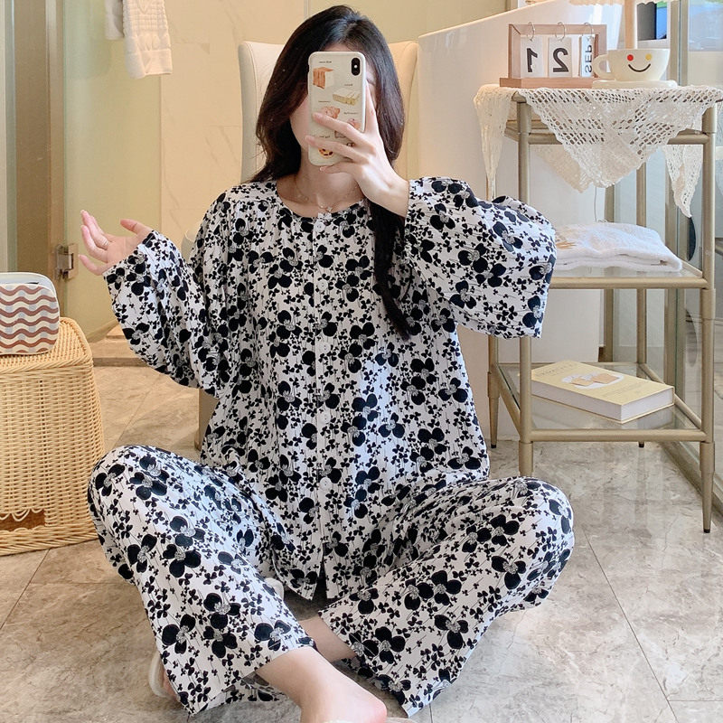 棉绸睡衣女春秋夏长袖薄款人造棉妈妈家居L服绵绸中老年人套装大