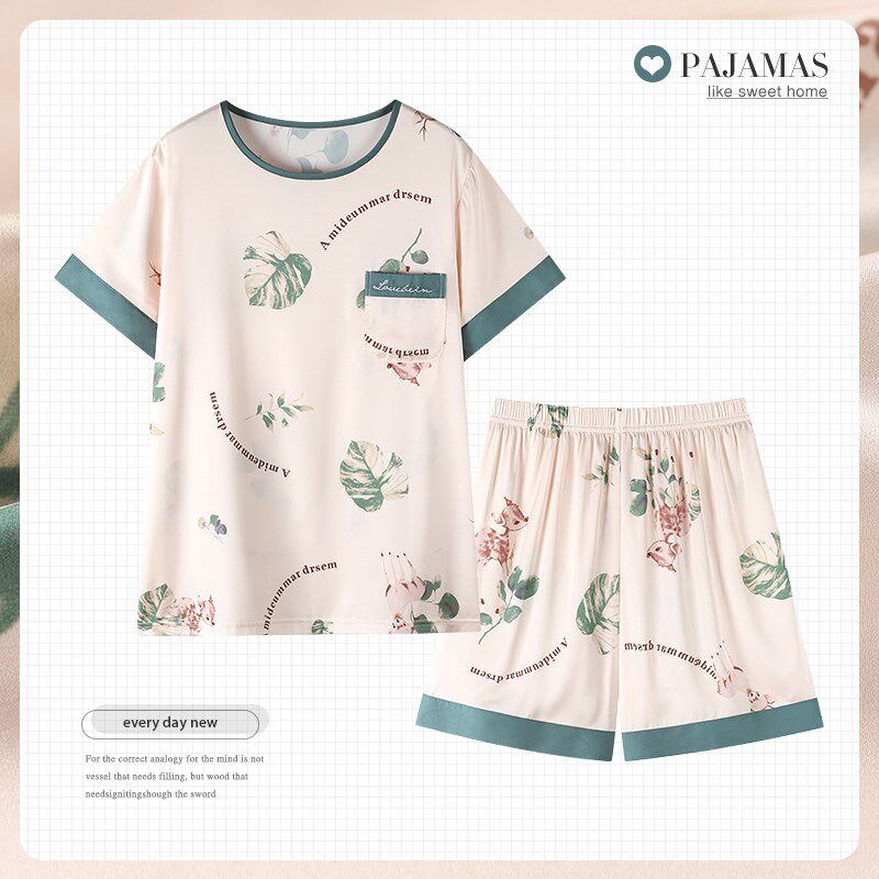 妈妈款冰丝睡衣女款春夏丝绸夏季短袖家居服套装女S士2025年新款