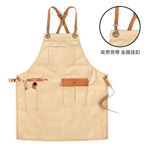 高档帆布围裙女时尚漂亮工作服男咖啡奶茶店定制logo印字2022新款