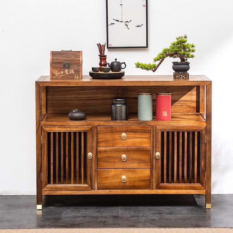 中式茶边柜架茶具茶叶收纳柜茶饼架茶室茶水柜多层置物架烧水茶台