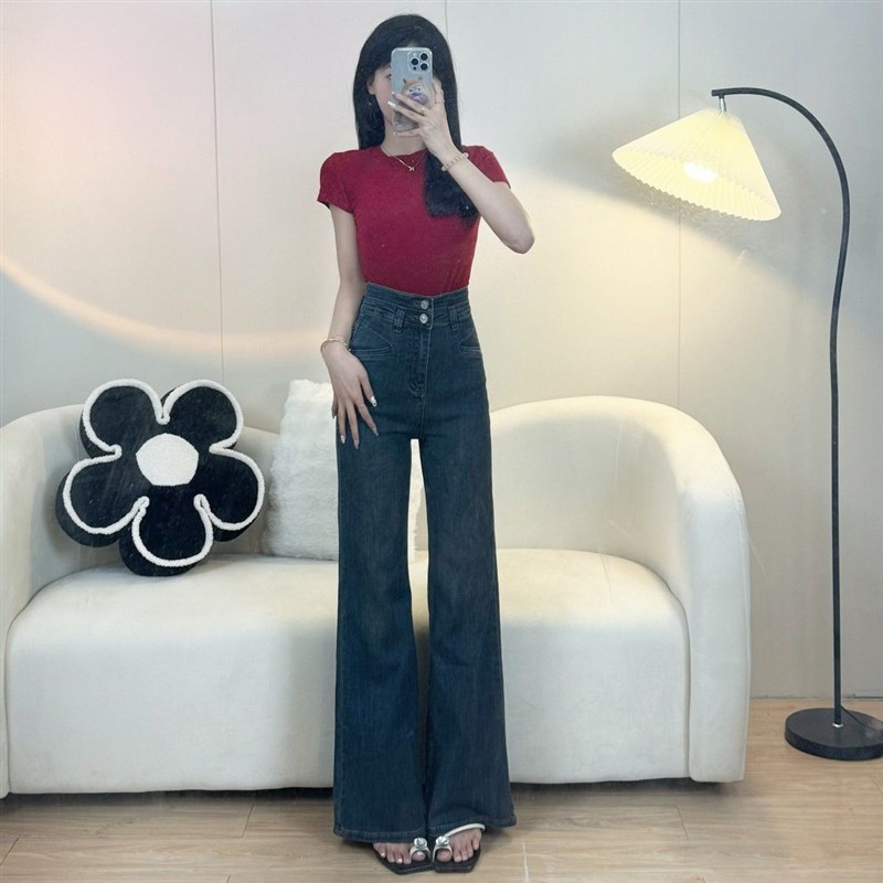 高腰喇叭牛仔裤女新款2025秋季薄款水洗弹力宽松显瘦拖地裤阔腿裤