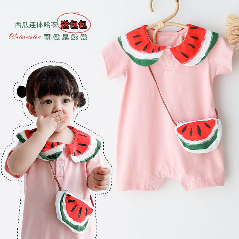 网红婴儿衣服夏季薄款连身衣男女宝宝夏装爬服包屁衣可爱西瓜哈衣