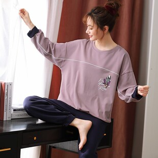 秋冬运动可出门外Y穿家居服套 纯棉长袖 女士睡衣2021年新款 春秋季