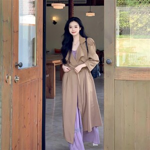 一罐杏仁桃英伦风卡其色风衣外套2024年秋季新款高级感中长款大衣