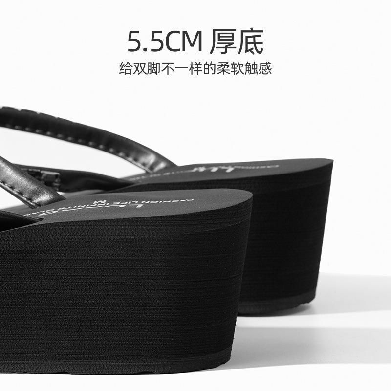 人字拖鞋女士夏季高跟防滑沙滩拖鞋厚底坡跟时尚夹脚人字拖鞋
