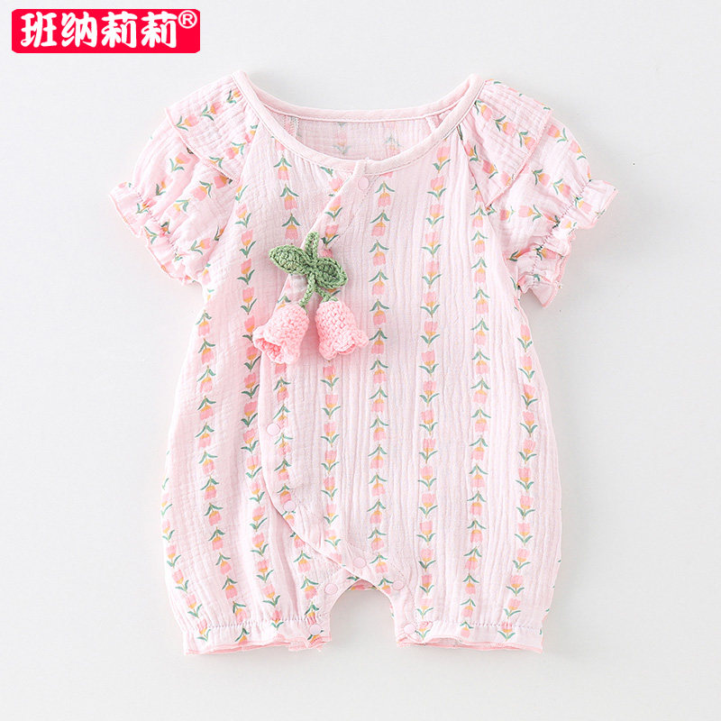女宝宝衣服夏装0一1岁新生婴儿纯棉纱布连体衣夏季薄款哈衣爬爬服