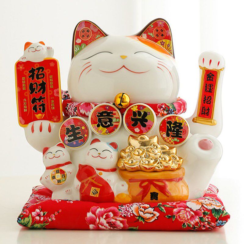 招财猫摆件开业送礼创意礼品大号陶瓷发财猫店铺招财家居电动摇手