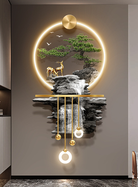 轻奢流水生财进门正对墙壁画立体高档发光玄关装饰画走廊过道挂画