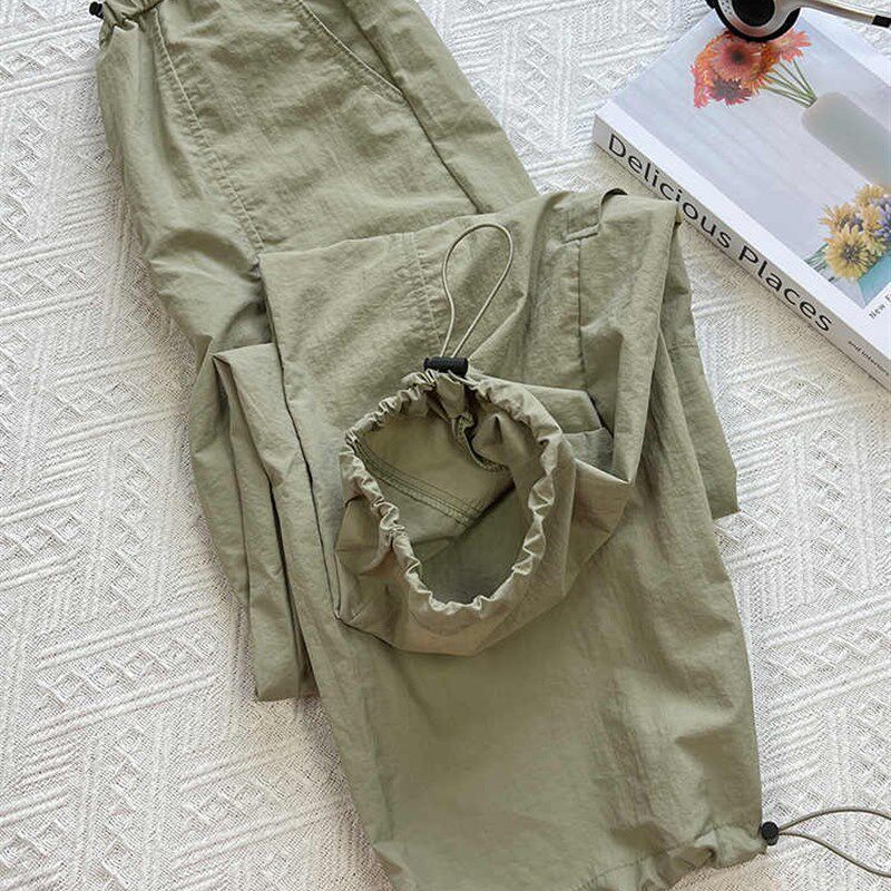 松紧腰宽松百搭工装裤女款夏季新款抽绳束脚别致独特高街休闲裤子