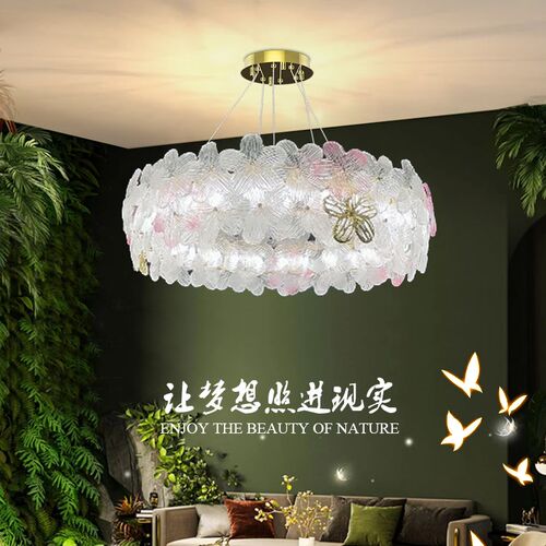 高级感新款轻奢吊灯高奢大气琉璃水晶灯法式花朵餐厅灯客厅卧室灯