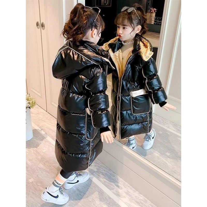 女童羽绒棉服亮面2024新款儿童棉衣过膝长款冬季棉袄大童保暖棉服