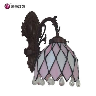 厂家直销 美式粉红恋人彩玻水晶壁灯过道玄关客厅餐厅装饰壁灯