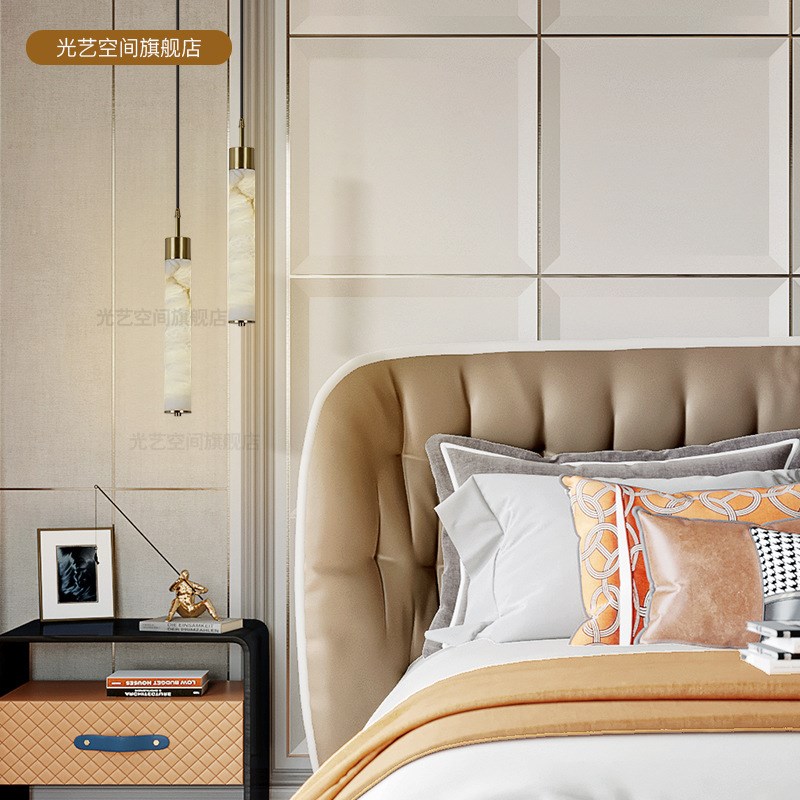 西班牙云石铜吊灯床头卧室餐厅样板间设计师宅寂风吧台多头小吊灯