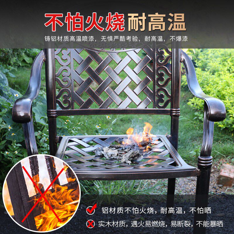 户外铸铝桌椅庭院花园欧式仿大理石瓷砖餐桌别墅休闲露台室外桌椅