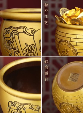 纯铜貔貅铜缸小摆件办公室笔筒桌面烟灰缸聚宝盆钵式香炉大气简约