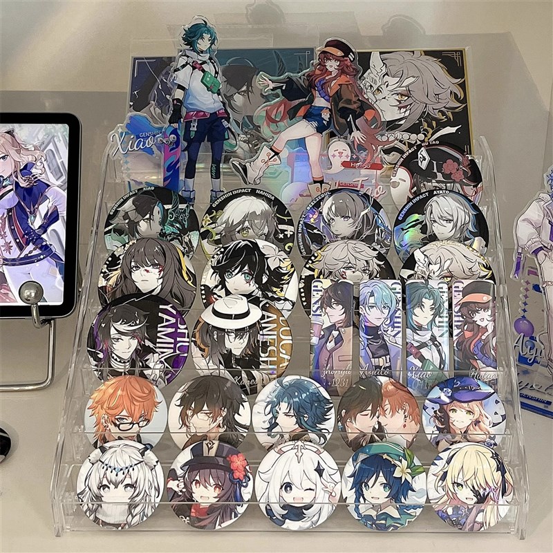 亚克力吧唧展示架透明桌面谷子收纳盒阶梯架子周边徽章痛桌置物架