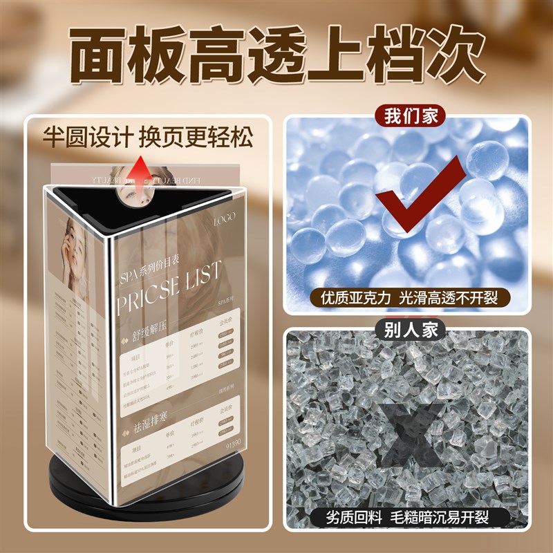 三面旋转台卡高品质酒水牌亚克力台卡架六面a4桌牌a5旋转餐牌餐厅