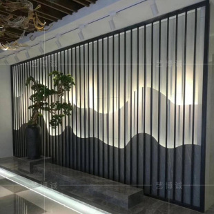 酒店玄关金属古铜色山峦假山庭院不锈钢背景墙不锈钢山水屏风