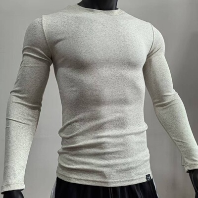 GYMSHARK RIBBED螺纹长袖男士打底紧身运动训练圆领高弹棉质t恤
