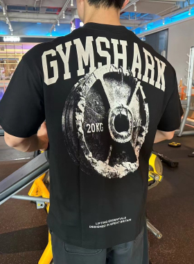 GYMSHARK IRON杠铃片短袖男女美式运动健身休闲弹性棉质宽松棉t恤