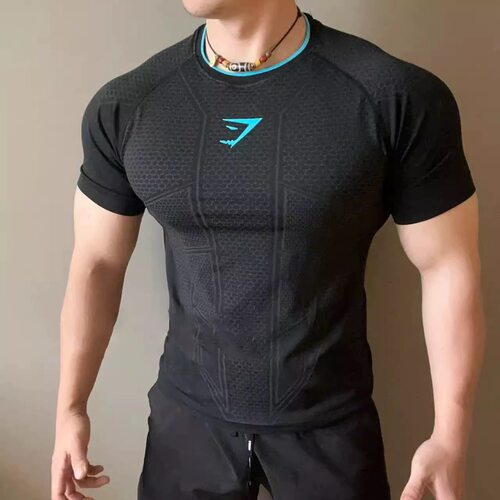 GYMSHARK ONYX 1.0 初代立体标紧身短袖男运动健身高弹性训练T恤
