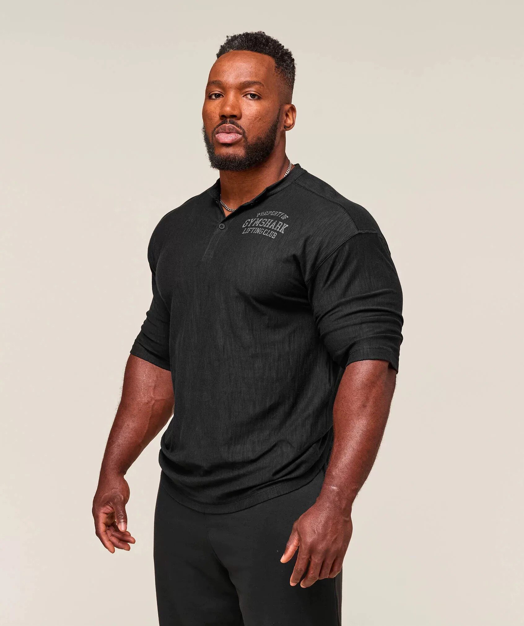 GYMSHARK lightweight ¾ henley男运动休闲竹节棉亨利领六分袖