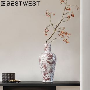 博西家居中式 饰品 复古彩绘青花瓷陶瓷花摆件家居软装 陶花器装