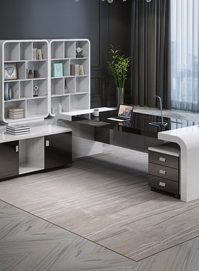 白色烤漆老板桌办公桌简约现代办公室总裁桌主管桌时尚创意大班台